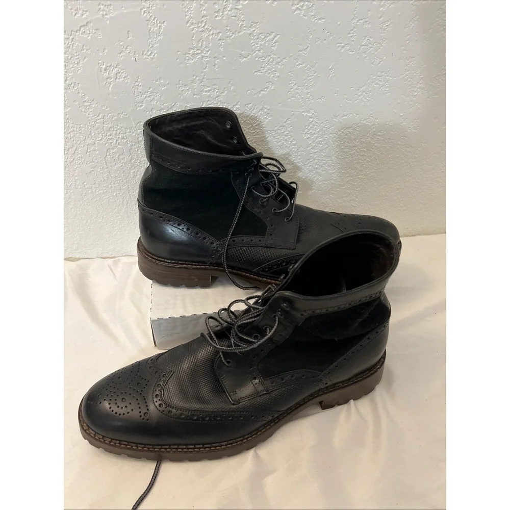 Johnston‎ & Murphy Mens 20-8935 Black Suede Leather Boots Sz 13M Greer Wingtip